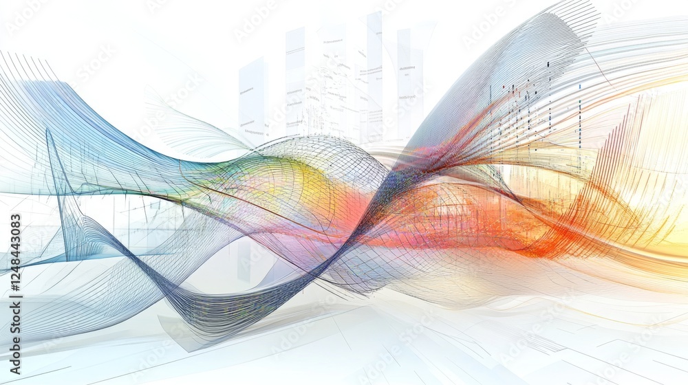 Poster a wide-angle view of a d line graph with multiple data series, showing curves and intersections in a