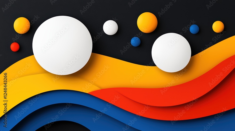 Poster abstract colorful composition with circles and wavy shapes