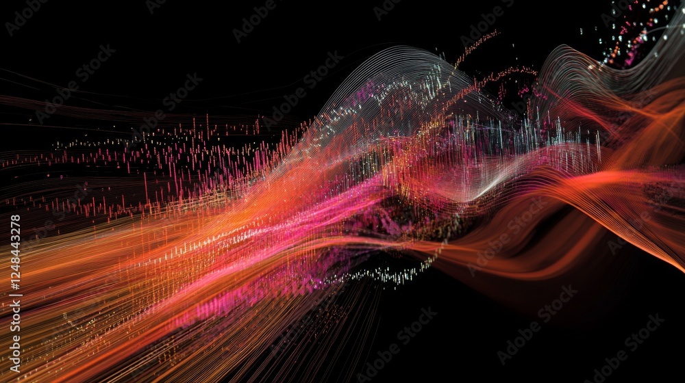 Poster a wide-angle view of a d line graph with multiple data series, showing curves and intersections in a