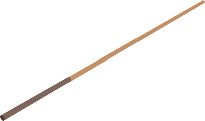 Simple brown billiard cue stick lying isolated on white background
