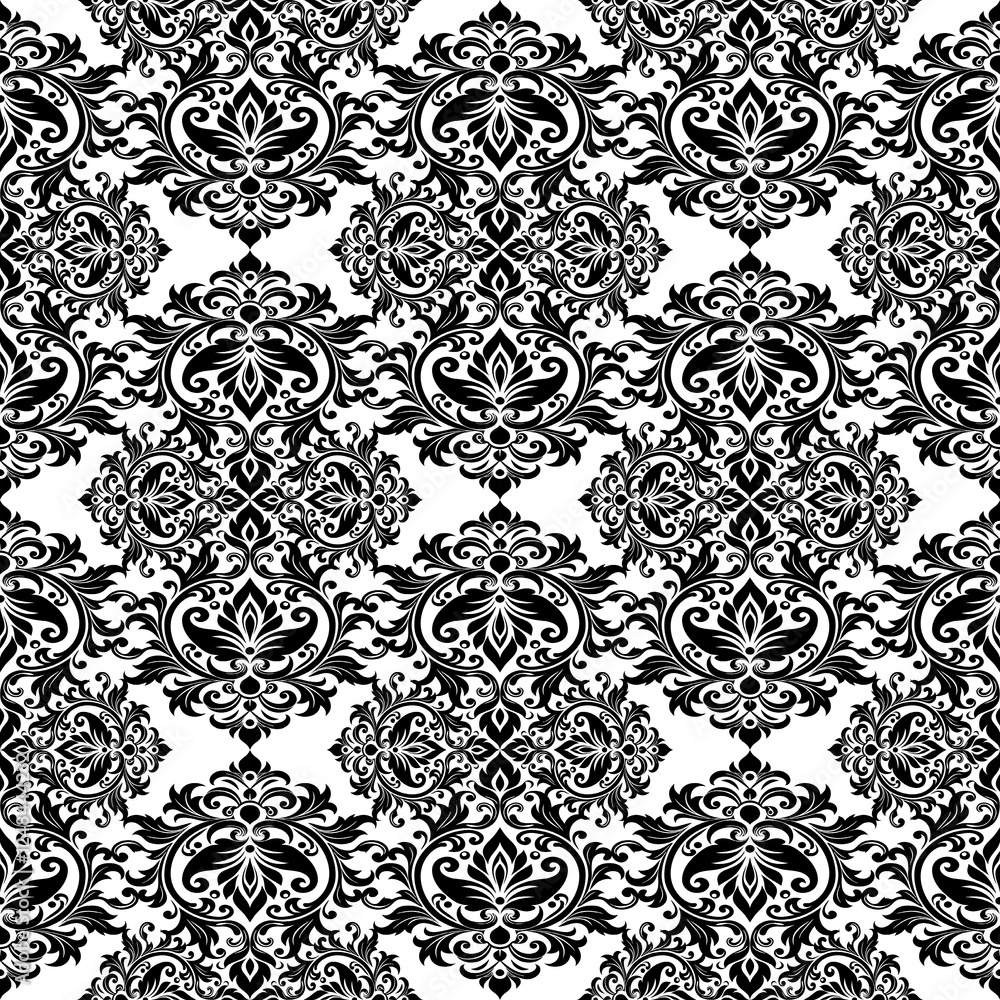 Poster Oriental vector classic black and white pattern. Seamless abstract background with repeating elements