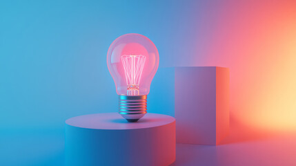 lit light bulb on bright background 3d render illustration