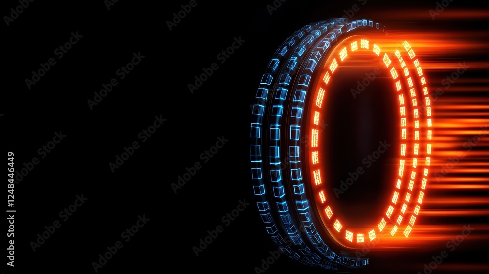 Poster dynamic motion graphic of neon tire with speed effect background