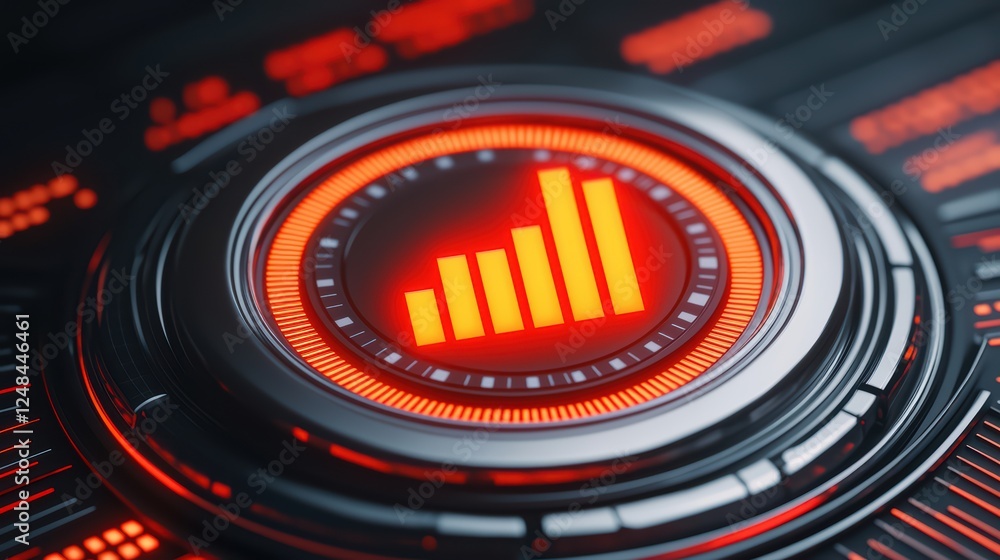 Poster futuristic red digital chart display with circles and lines