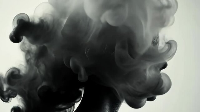 Creative display of swirling dark smoke against a light background capturing a sense of movement and fluidity