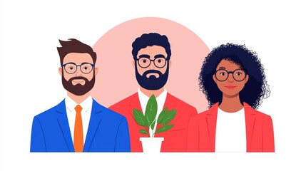 Fototapeta premium Diverse Team with Plant in Office Setting Illustrating Collaboration