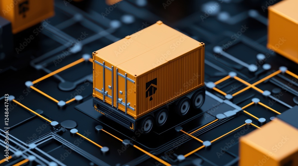 Poster container model on circuit board background for technology themes