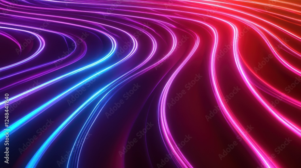 Aufkleber Abstract Neon Lines Flowing Dynamically Across a Dark Background