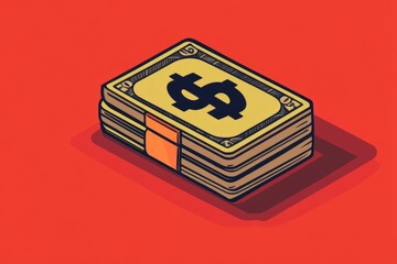 Stack of dollar bills in flat illustration style