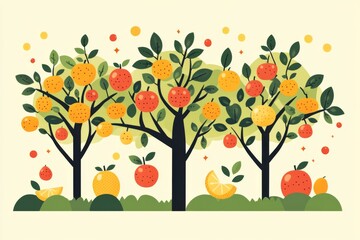 Fototapeta premium Colorful illustration of trees with autumn leaves