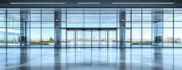 Fototapeta premium Lobby doors, city view, modern building