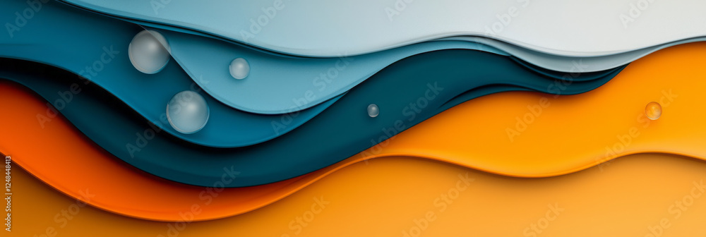 Aufkleber a vibrant macro view of undulating waves in rich blue and warm orange, accented by delicate