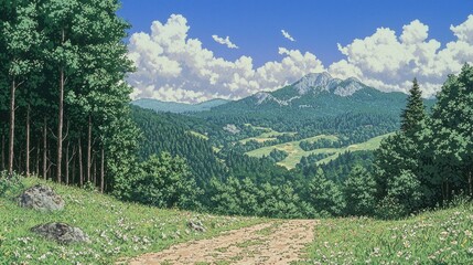 Fototapeta premium Mountain meadow vista, summer scenery, tranquil valley, travel destination