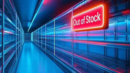 Fototapeta premium supply chain crisis concept. Empty shelves with a neon 