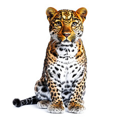 Obraz premium Majestic Leopard: A Close-up Portrait of a Wild Cat in its Natural Habitat. A Stunning Image Showcasing the Beauty and Power of this Feline Predator.