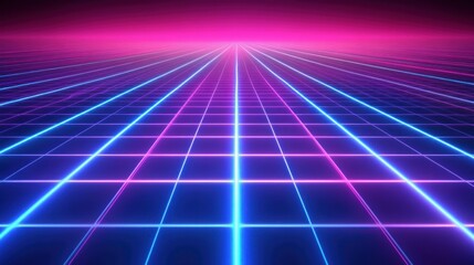 Neon Grid Lines Converging Towards a Pink Horizon