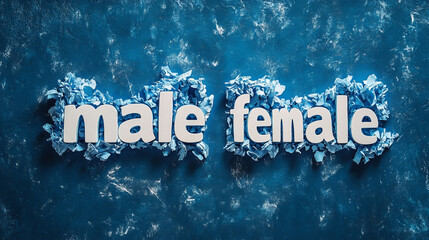 male and female words in letters blue and white colour contrast 2d illustration
