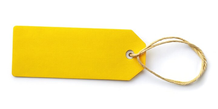 Blank Yellow Price Tag with String on White Background