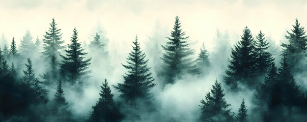 Obraz premium Misty Mountain Forest Panorama