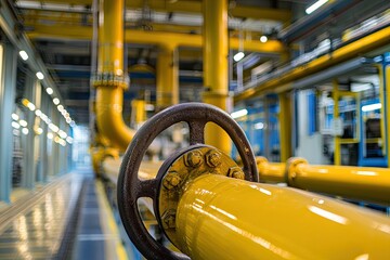 Industrial zone, Steel pipelines and cables in oil and gas industry. Energy industry