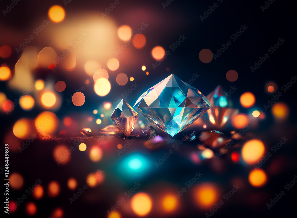 Poster glowing diamonds sparkle against a blurred, bokeh-lit backdrop, creating a double exposure effect of