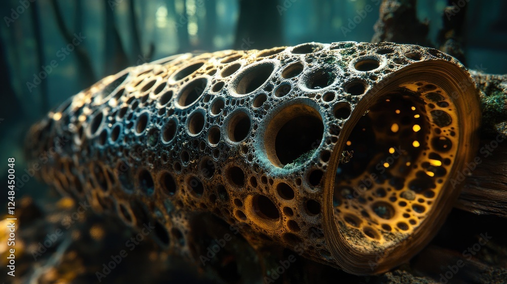 Poster Intricate Porous Log Structure In Dark Forest