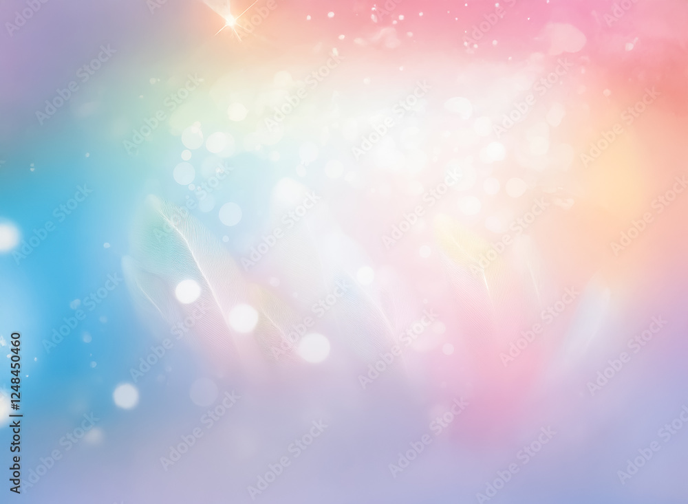 Poster ethereal double exposure background in soft pastel hues with gentle bokeh highlights creating a drea