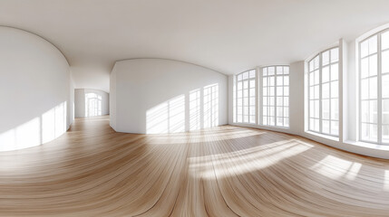 Obraz premium empty room with white walls and wooden floor interior 3d rendering illustration 360 equirectangular panorama