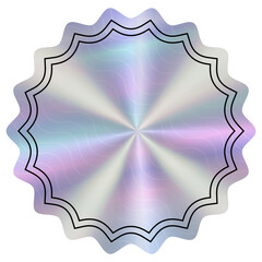 Holographic empty sticker with lines decoration. Hologram label round wavy shape. Gradient and metallic textured y2k tag.
