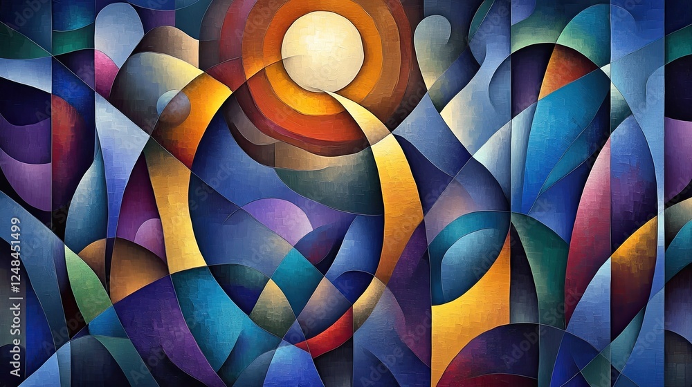 Poster abstract composition with curving shapes and warm colors