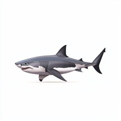 Obraz premium Fierce great white shark swimming, isolated on white background