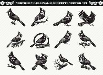 Northern Cardinal Silhouette Vector Set: Stunning Bird Designs for Your Projects