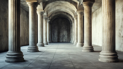 Fototapeta premium dark abstract basement building interior with columns and dark concrete surface 3d render illustration