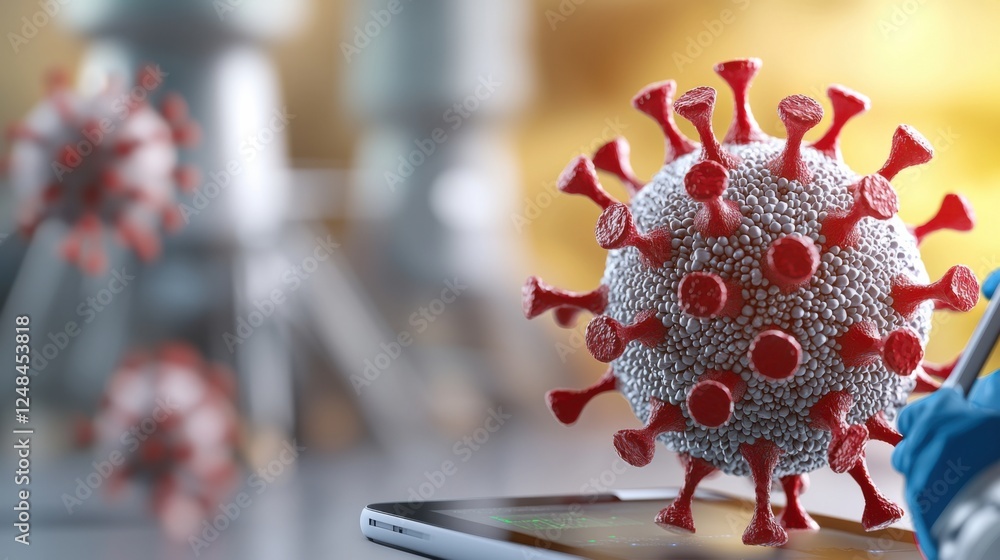 Poster detailed microscopic view of coronavirus or covid 19 virus structure 3d render or of molecular model