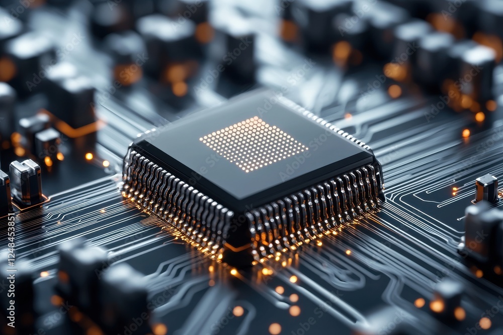 Aufkleber compact and sustainable microchip with a futuristic intricate circuit board design showcasing advanc