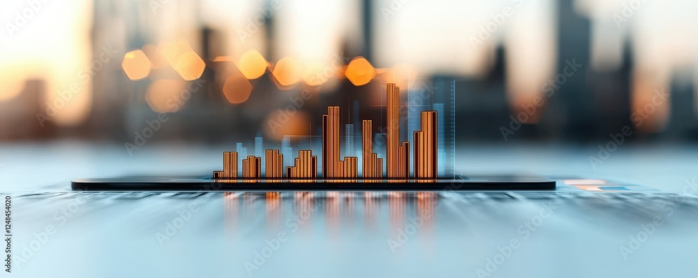 Poster futuristic digital cityscape with modern skyscrapers and a dynamic data visualization display in the