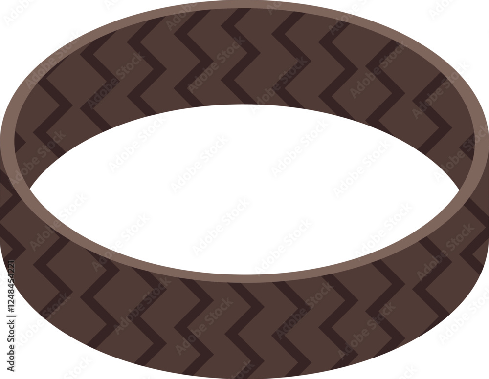 Poster brown rubber bracelet with chevron or zig zag pattern is showing in isometric view