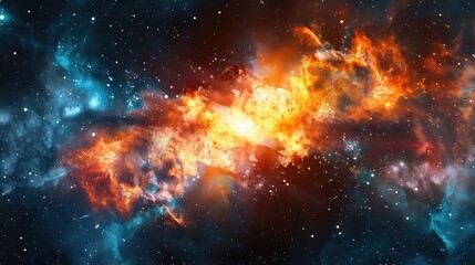 Obraz premium A burst of cosmic energy ignites, sending stars, comets, and nebulae across the universe, symbolizing the origin of life.