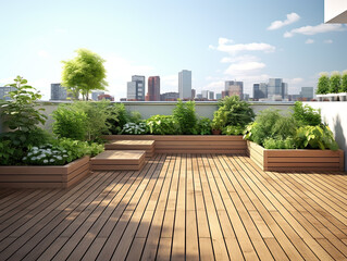 Peaceful Rooftop Garden with City Skyline View