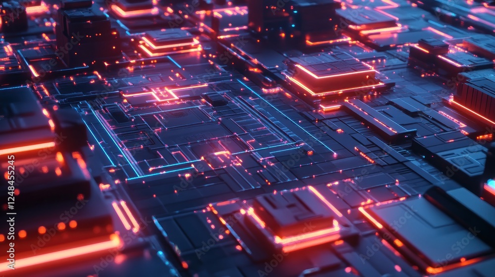 Poster abstract futuristic circuit board design with neon lights