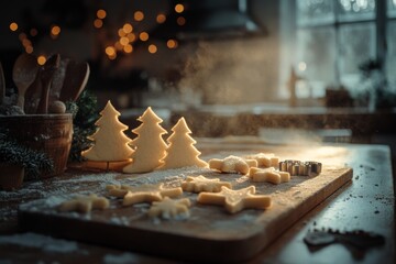 Gingerbread cookies with icing arranged on a wooden table