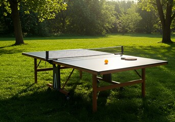 Outdoor Ping Pong Table in a Lush Green Lawn
