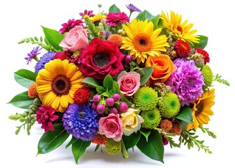 Floral Wedding Invitation Card Template Design with Bouquet of Vibrant Flowers and Leaves