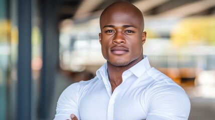 Obraz premium Confident and Authoritative African American Business Professional Standing Tall in a Formal White Shirt and Suit Conveying a Sense of Leadership and Success