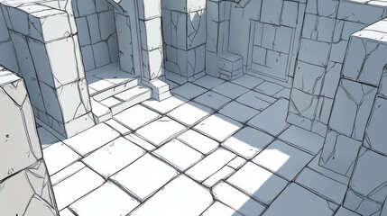 abstract empty cube wall room with white geometric shape walls 3d render illustration