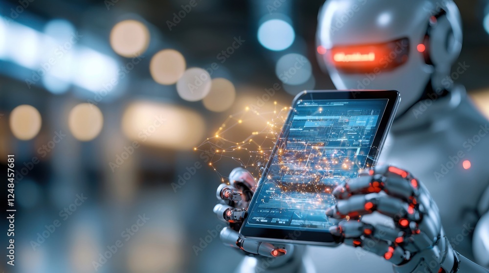 Aufkleber futuristic concept of an ai powered electronic device with a glowing digital display showcasing the 