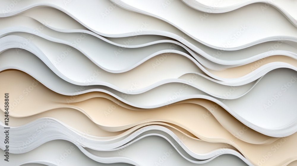 Aufkleber abstract wavy layers of paper in white and beige