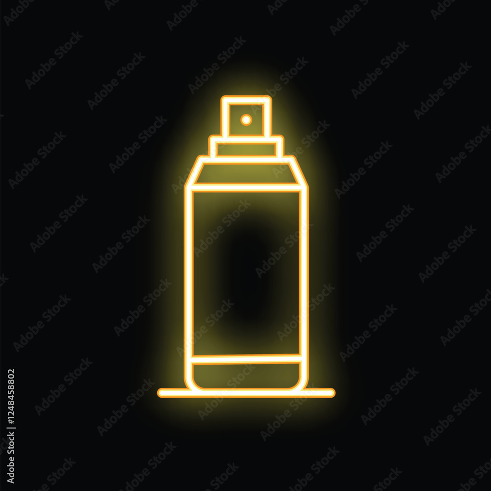 Poster Glowing neon line spray can icon isolated on black background. Vector illustration