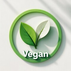 3D Vegan Logo Design with Green Leaves and Circular Frame
