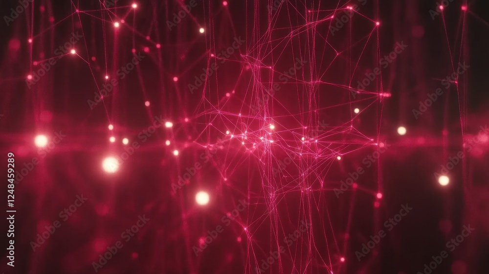 Poster Abstract Red Network Of Illuminated Points And Lines